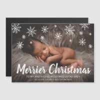 Cute Snowflakes Foto Holiday Birth Announance