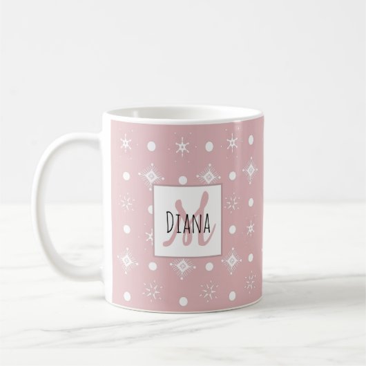 Cute Snowflakes Naam Monogram Initiaal Kerstmis Koffiemok (Links)