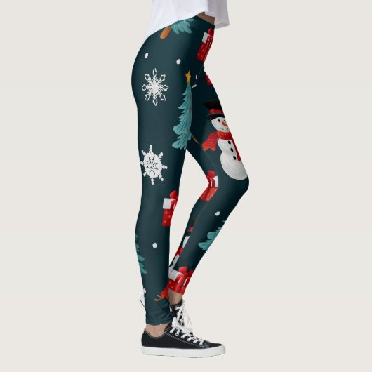 Cute Snowman and Christmas Tree Pattern Leggings (Droite)