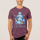 Cute Snowman and Winter Birds Christmas Tri-Blend Shirt (Voorkant)