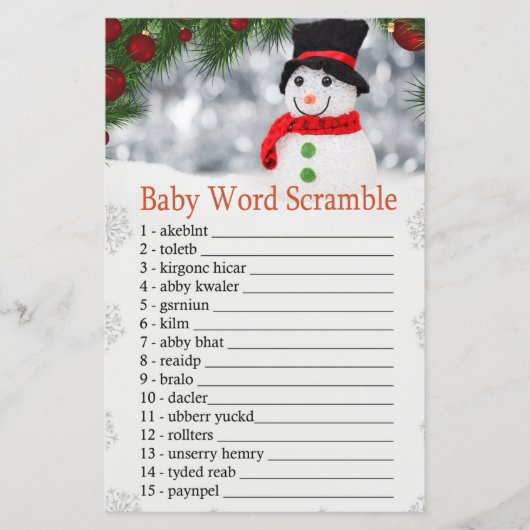 Cute snowman Baby word scramble game (Voorkant)