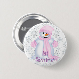 Cute Snowman Baby's 1e Kerstmis Ronde Button 5,7 Cm