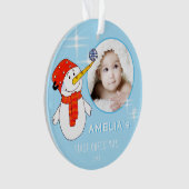 Cute Snowman Baby's eerste kerstfoto Ornament (voorkant)