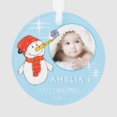 Cute Snowman Baby's eerste kerstfoto Ornament (achterkant)