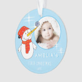 Cute Snowman Baby's eerste kerstfoto Ornament (voorkant)
