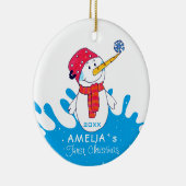 Cute Snowman Baby's eerste Kerstmis Keramisch Ornament (Rechts)