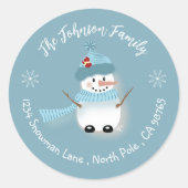 Cute Snowman Blue Holiday Envelope Seals Ronde Sticker (Voorkant)