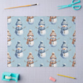 Cute Snowman Blue Snowy Background Christmas Tissuepapier (Craft)