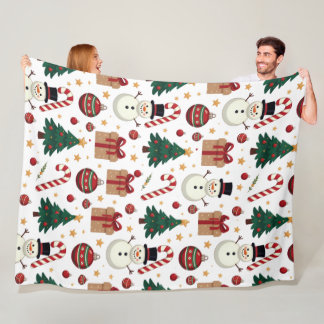 Cute Snowman & Candy Cane Christmas Throw Blanket Fleece Deken