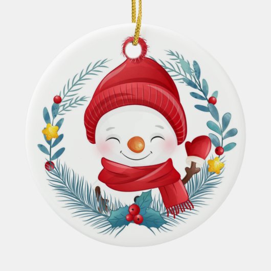 Cute Snowman Ceramic Ornament (Voorkant)