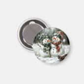 Cute Snowman Couple Christmas Magnet Magneet (Voorkant / Achterkant)