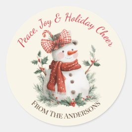 Cute Snowman Custom Holiday Ronde Sticker