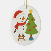 Cute Snowman Decorating Tree Personalized Name Keramisch Ornament (Rechts)