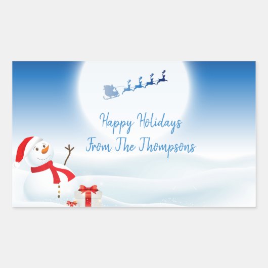 Cute Snowman en Santa Rectangular Sticker (Voorkant)