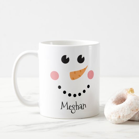 Cute Snowman Face - aangepaste naam Koffiemok (Met donut)