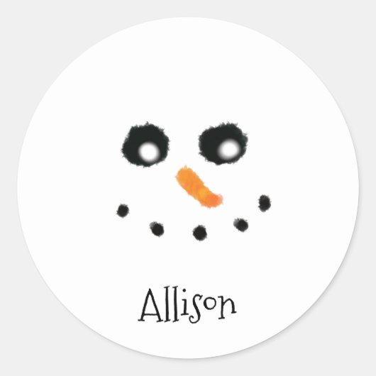 Cute Snowman Face Nom personnalisé Stickers ronds (Devant)