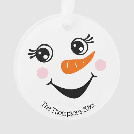 Cute Snowman Face Personalized Ornament (voorkant)