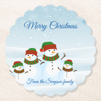 Cute,Snowman Familie,Winter Kartonnen Onderzetters