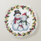 Cute Snowman Famille Coussin de Noël (Dos)