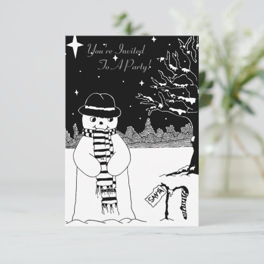 Cute snowman glimlacht voor kerstuitnodiging kaart (Staand voorkant)