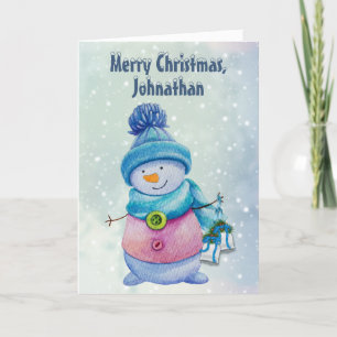 Cute Snowman Holding Kerstmis Bells Feestdagen Kaart