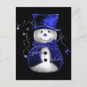 Cute Snowman in Blue Velvet Kerstmis Feestdagenkaart