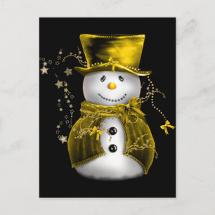Cute Snowman in Gold Velvet Kerstmis Feestdagenkaart