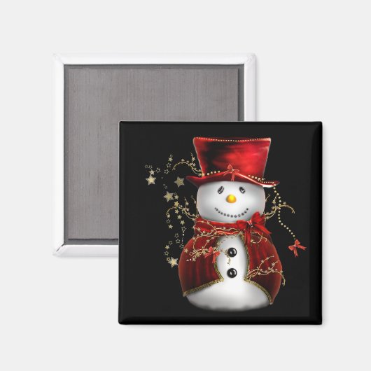 Cute Snowman in Red Velvet Kerstmis Magneet (Voorkant / Achterkant)