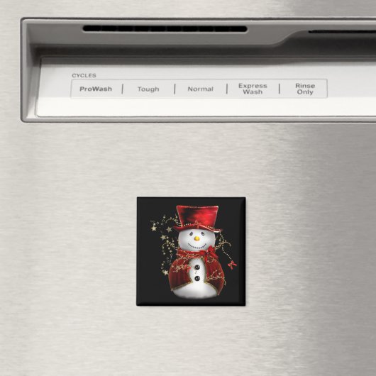 Cute Snowman in Red Velvet Kerstmis Magneet (Insitu (Vaatwasser))