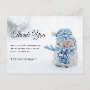 Cute Snowman in Winter Foto Kerstmis Bedankt Briefkaart