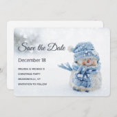 Cute Snowman in Winter Fotografie Kerstmis Save The Date (Voorkant / Achterkant)
