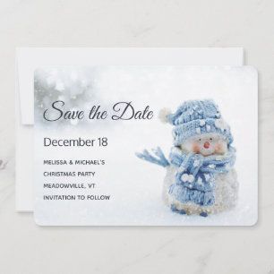 Cute Snowman in Winter Fotografie Kerstmis Save The Date