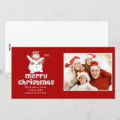 CUTE Snowman Joyeux Noël Famille Carte photo (Devant / Derrière)