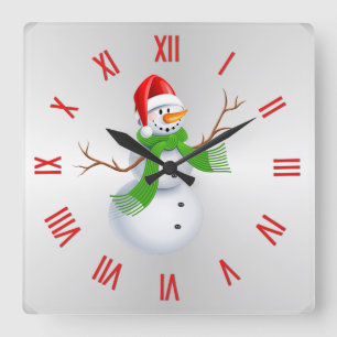 Cute Snowman Kerstmis met Roman Numerals Vierkante Klok