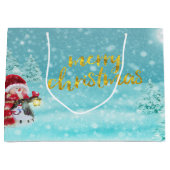 Cute Snowman, Kerstmis Pet, Pine Trees Holiday Groot Cadeauzakje (Voorkant)