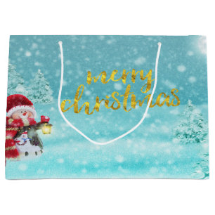 Cute Snowman, Kerstmis Pet, Pine Trees Holiday Groot Cadeauzakje