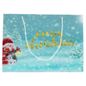 Cute Snowman, Kerstmis Pet, Pine Trees Holiday Groot Cadeauzakje (Achterkant)