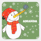 Cute Snowman  Kerstmis Vierkante Sticker (Voorkant)