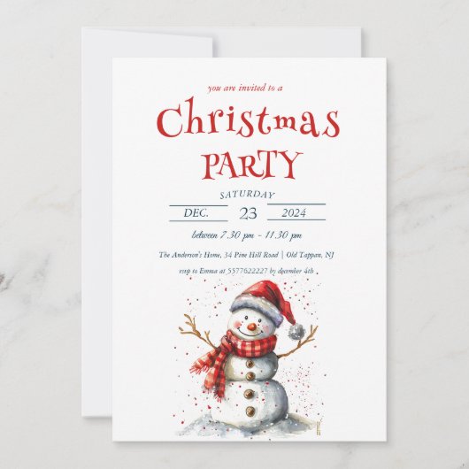 Cute Snowman Kerstparty Kaart (Voorkant)