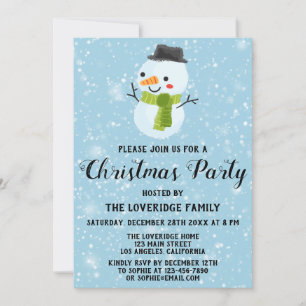 Cute Snowman Kerstparty White Snowflakes Blue Kaart