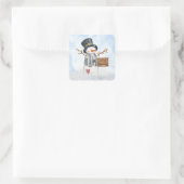 Cute Snowman Kinder Waterverf Winterkerst Vierkante Sticker (Tas)