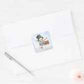 Cute Snowman Kinder Waterverf Winterkerst Vierkante Sticker (Envelop)