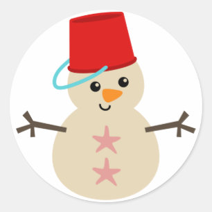 Cute Snowman Made with Pail for Pet Ronde Sticker