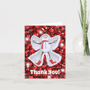 Cute Snowman Making a Snow Angel Bedankkaart