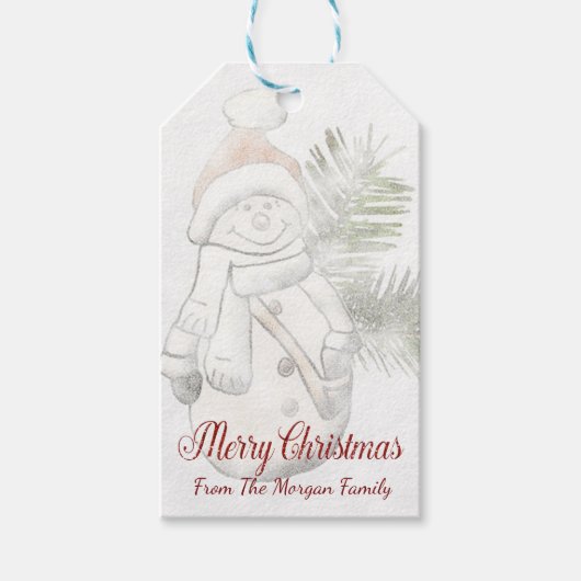 Cute Snowman, Merry Kerstman op maat Cadeaulabel (Voorkant)