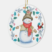 Cute Snowman met Bird WreatKerstmis Keramisch Ornament (Links)