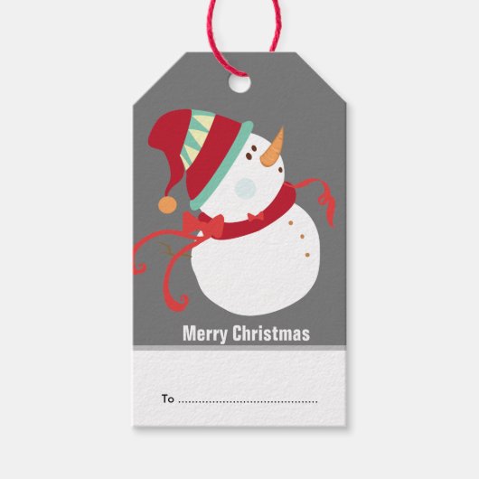 Cute Snowman met Pet en kerstmis Cadeaulabel (Voorkant)