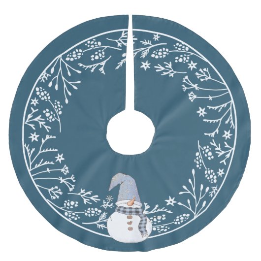 Cute Snowman met Simple White Botanical Design Kerstboom Rok (Voorkant)