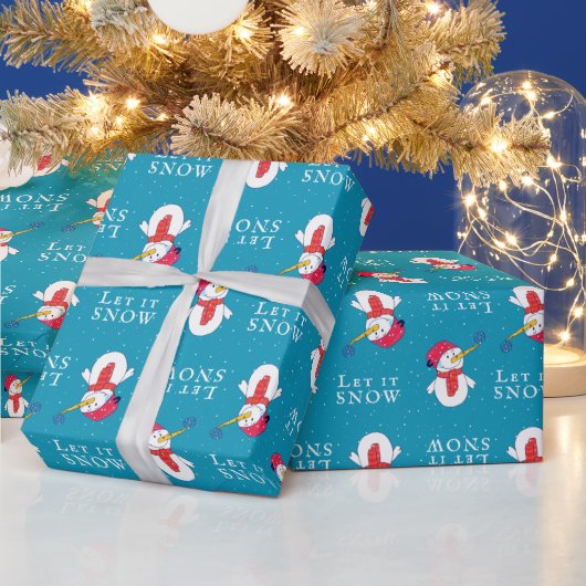 Cute Snowman met Snowflake Let it Snow Winter Kind Cadeaupapier (Feestdagen)