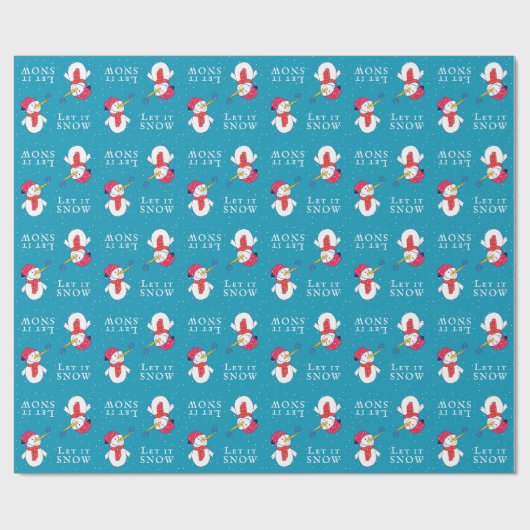 Cute Snowman met Snowflake Let it Snow Winter Kind Cadeaupapier (Vlak)